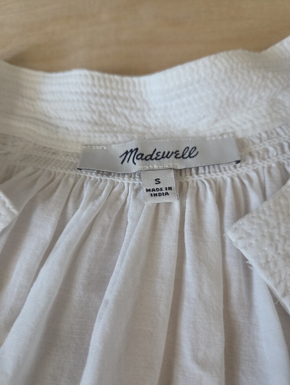 Madewell Shirred Long Sleeve Lightweight Flowy Blouse Cotton Blend wlwhite - Picture 15 of 16